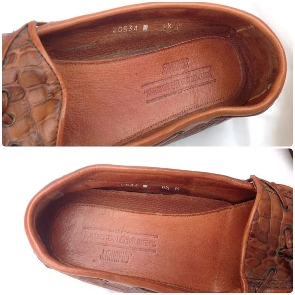 Johnston &amp; Murphy Sz 8.5 Brown Leather Men's Croc Loafers Tassels Italy Slip ons