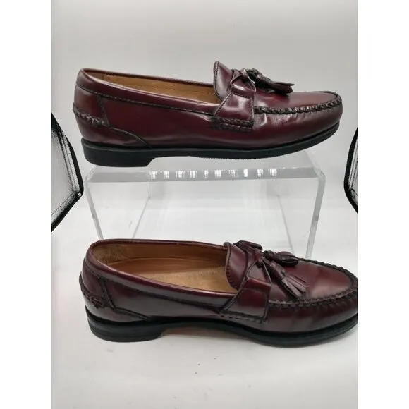 Johnston &amp; Murphy Tassel Loafers Burgundy/Brown Leather Mens 9.5 M Made In Mexic