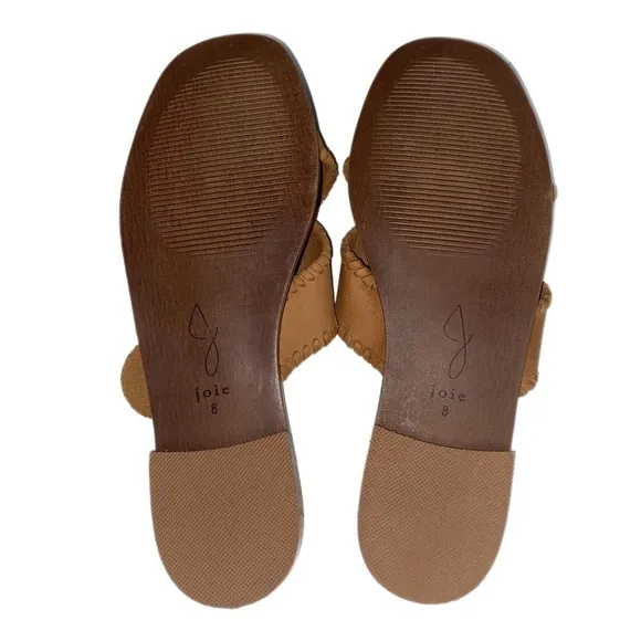 JOIE brown buttery soft leather slide sandals with whipstitch trim Size 8 NWT