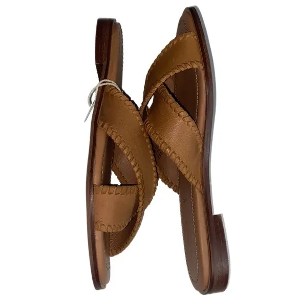 JOIE brown buttery soft leather slide sandals with whipstitch trim Size 8 NWT