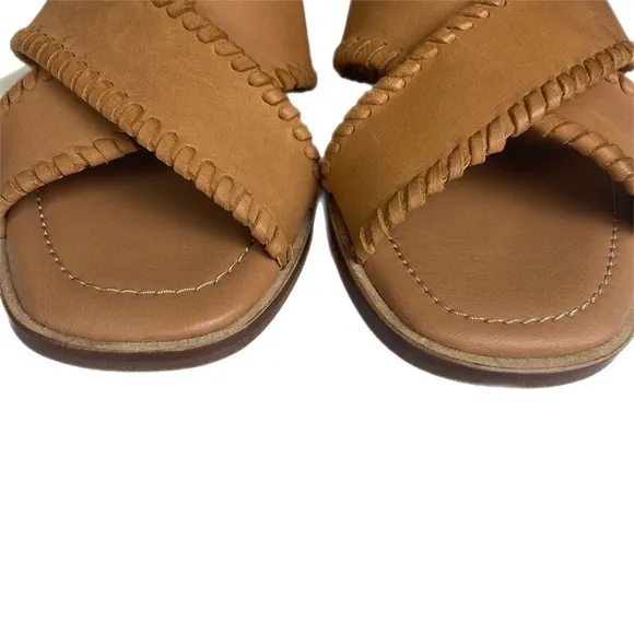 JOIE brown buttery soft leather slide sandals with whipstitch trim Size 8 NWT