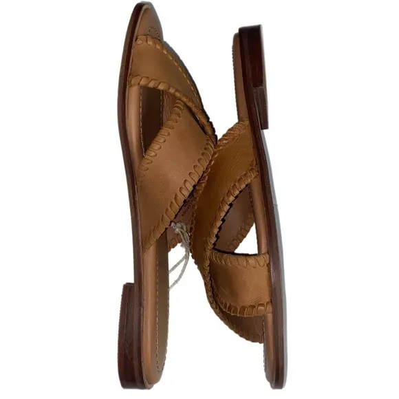 JOIE brown buttery soft leather slide sandals with whipstitch trim Size 8 NWT