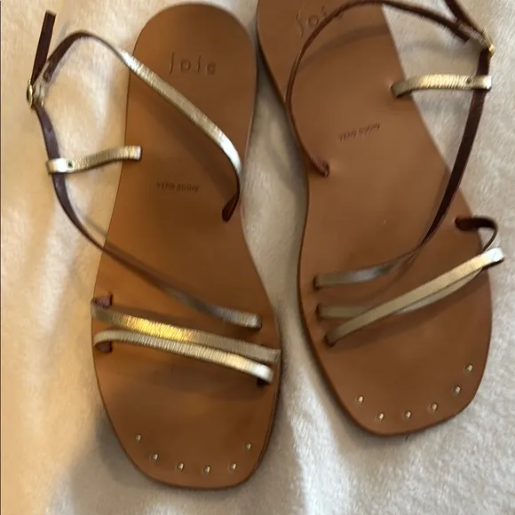 Joie Gold and Brown Strappy Sandals