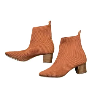Joie | Ribbed knit stretch ankle boots rust square heel size 8