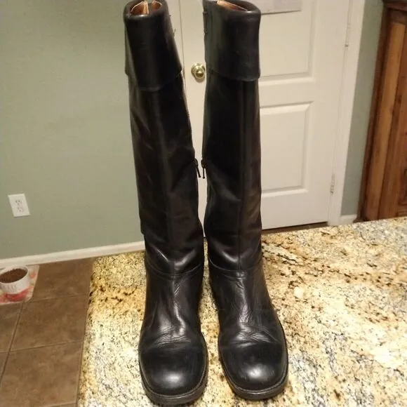 Jones Bootmaker Black Equestrian Riding Knee Booties Spain 9.5 Leather Heels Zip