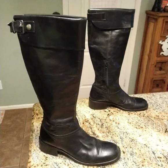 Jones Bootmaker Black Equestrian Riding Knee Booties Spain 9.5 Leather Heels Zip