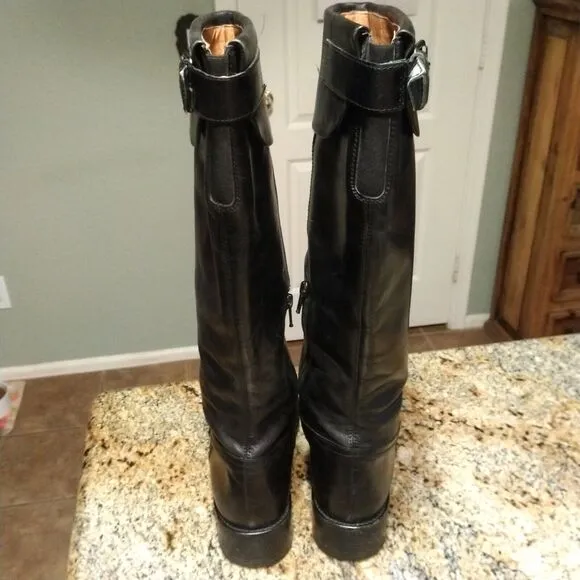 Jones Bootmaker Black Equestrian Riding Knee Booties Spain 9.5 Leather Heels Zip