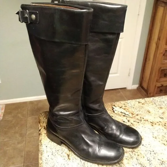 Jones Bootmaker Black Equestrian Riding Knee Booties Spain 9.5 Leather Heels Zip