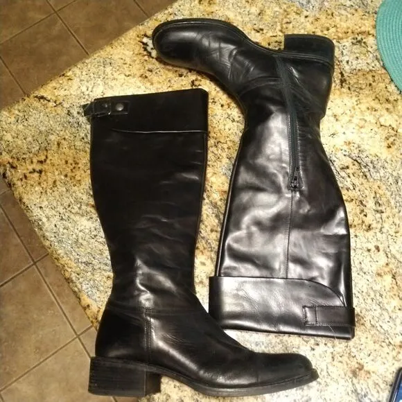 Jones Bootmaker Black Equestrian Riding Knee Booties Spain 9.5 Leather Heels Zip