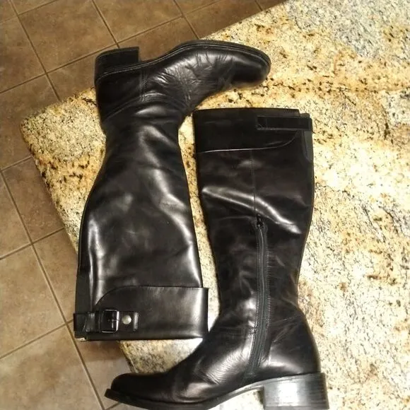 Jones Bootmaker Black Equestrian Riding Knee Booties Spain 9.5 Leather Heels Zip