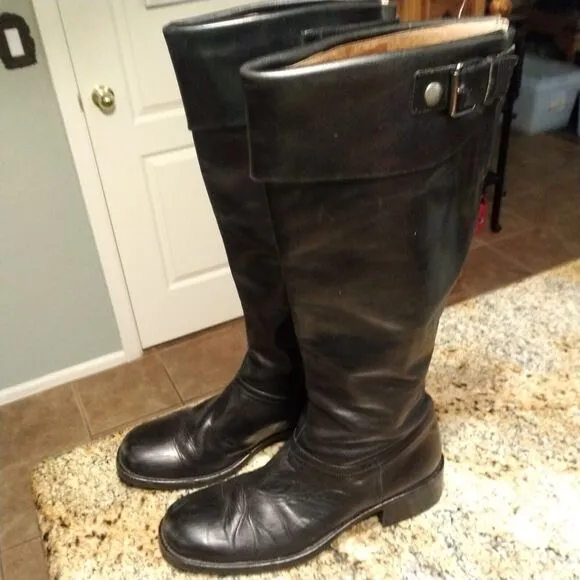 Jones Bootmaker Black Equestrian Riding Knee Booties Spain 9.5 Leather Heels Zip