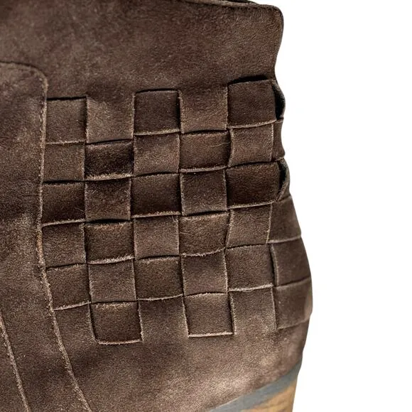 Josef Seibel Basket Weave Rustic Suede Boot Women's SZ 37 Brown Boho Relaxed