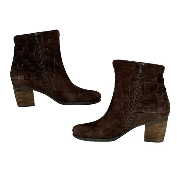 Josef Seibel Basket Weave Rustic Suede Boot Women's SZ 37 Brown Boho Relaxed