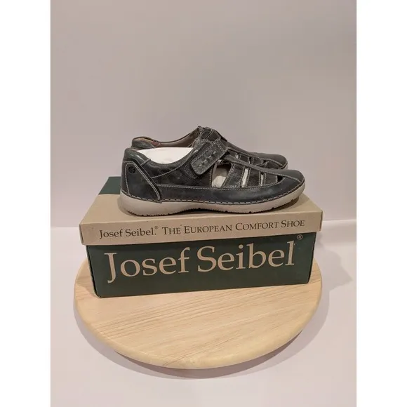 Josef Seibel Black Sandals Loafers Womens US 6.5 EU 37 Leather Comfort Fisherman