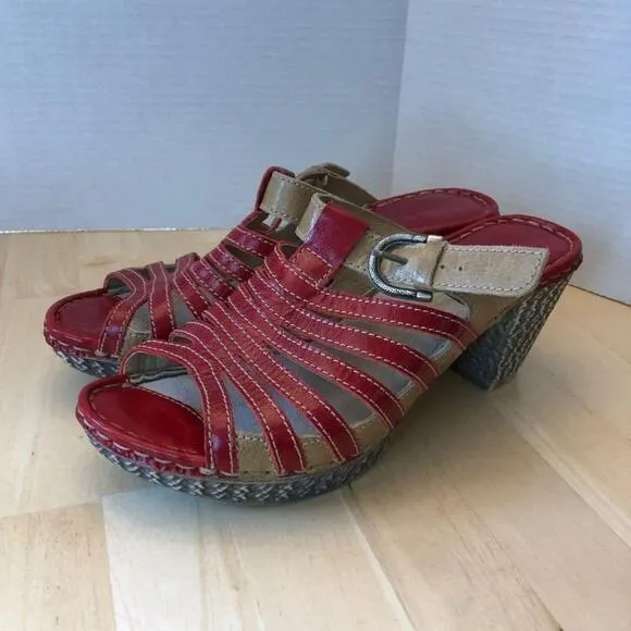 Josef Seibel Strappy Heeled Leather Mule Sandals-Size 39/8.5