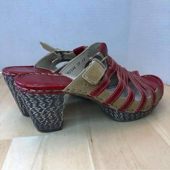 Josef Seibel Strappy Heeled Leather Mule Sandals-Size 39/8.5