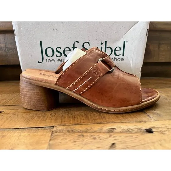 JOSEF SEIBEL Women's Brown Leather Slide Sandals Juna Sz EU-37 CAMEL