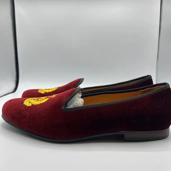 Journey West Sz 13 Velvet British Kings Crown Embroidered Slip On Loafers NEW