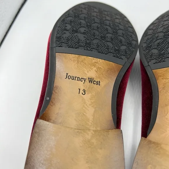 Journey West Sz 13 Velvet British Kings Crown Embroidered Slip On Loafers NEW