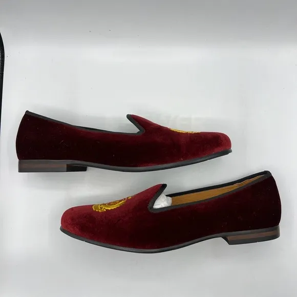 Journey West Sz 13 Velvet British Kings Crown Embroidered Slip On Loafers NEW