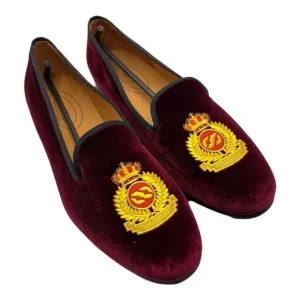 Journey West Sz 13 Velvet British Kings Crown Embroidered Slip On Loafers NEW