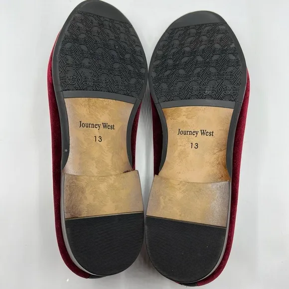 Journey West Sz 13 Velvet British Kings Crown Embroidered Slip On Loafers NEW