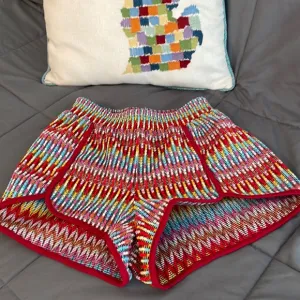 Judith March New S Retro Brocade Jacquard Track Shorts Red Free People Set Blue