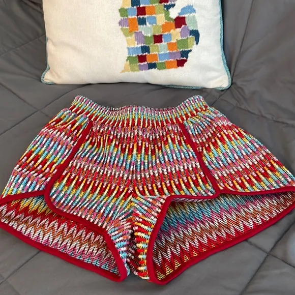 Judith March New S Retro Brocade Jacquard Track Shorts Red Free People Set Blue