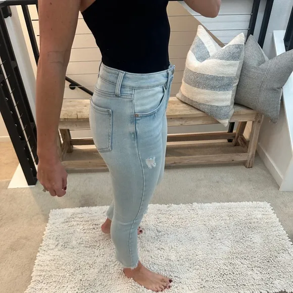 Just USA Jeans blue denim pant frayed high rise skinny stretch casual trendy 6