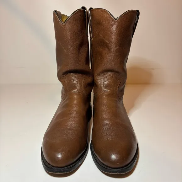 Justin 3714 Mens 9D Brown Leather  JACKSON Roper Cowboy Riding Western Boots