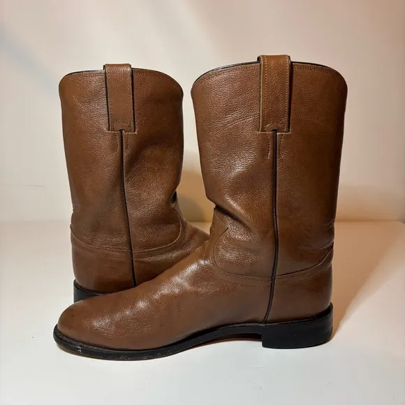 Justin 3714 Mens 9D Brown Leather  JACKSON Roper Cowboy Riding Western Boots