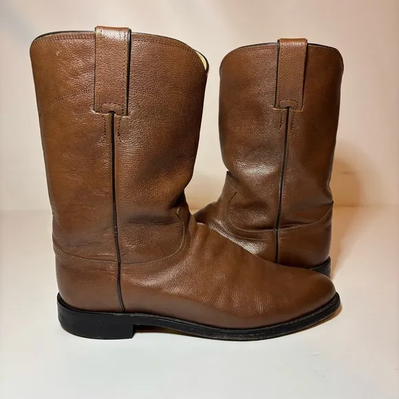 Justin 3714 Mens 9D Brown Leather  JACKSON Roper Cowboy Riding Western Boots