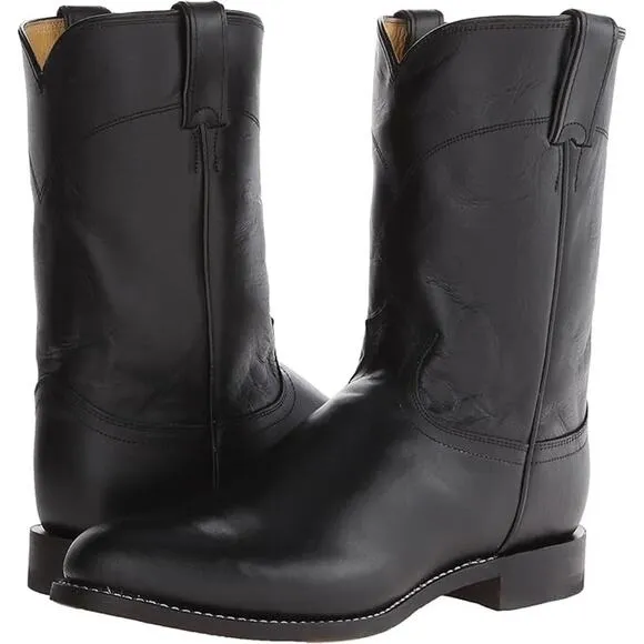 JUSTIN Boots Jackson 10 Inch Round Toe Roper Mens Black Cowboy Boots Size 13 EEE
