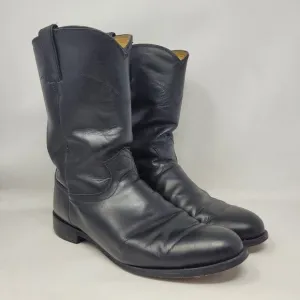 Justin Boots Mens 10EE Black Leather Roper Cowboy Western Riding 3133