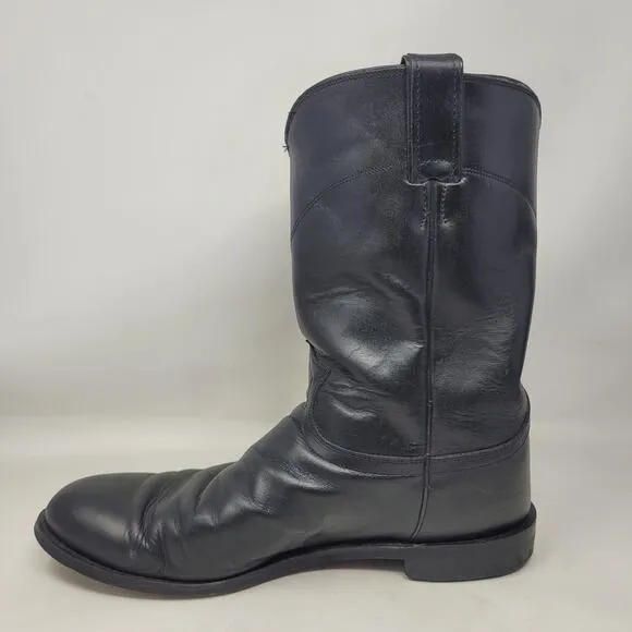 Justin Boots Mens 10EE Black Leather Roper Cowboy Western Riding 3133