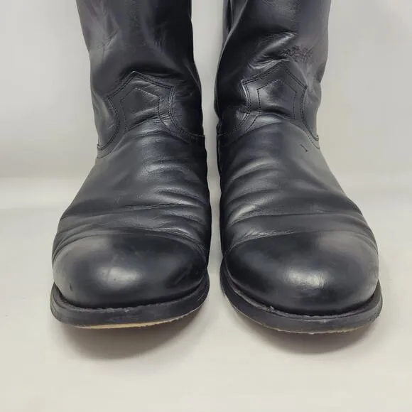 Justin Boots Mens 10EE Black Leather Roper Cowboy Western Riding 3133