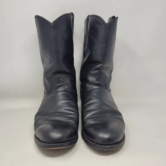 Justin Boots Mens 10EE Black Leather Roper Cowboy Western Riding 3133