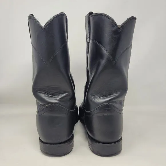 Justin Boots Mens 10EE Black Leather Roper Cowboy Western Riding 3133