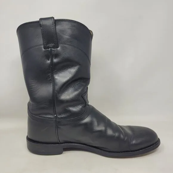 Justin Boots Mens 10EE Black Leather Roper Cowboy Western Riding 3133