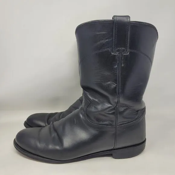 Justin Boots Mens 10EE Black Leather Roper Cowboy Western Riding 3133