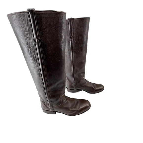 Justin Boots Size 4.5 B Dark Brown Knee Height Leather Girls Riding