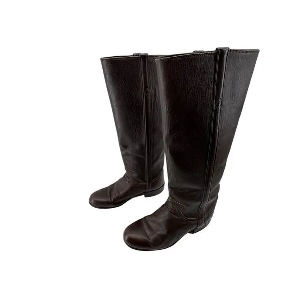 Justin Boots Size 4.5 B Dark Brown Knee Height Leather Girls Riding