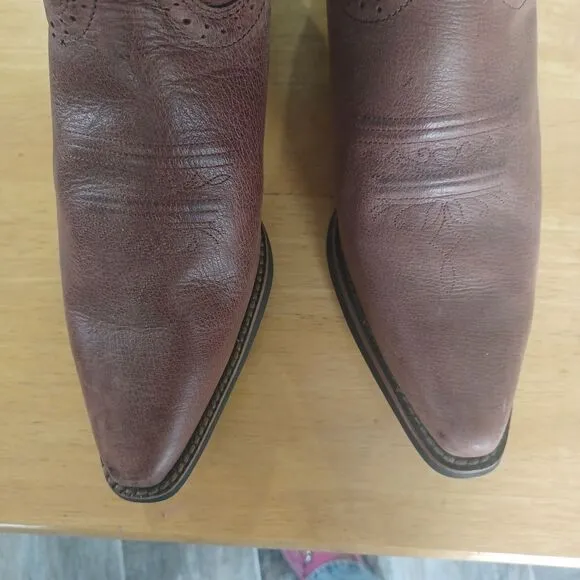 Justin Boots‎ Western  Brown Leather Embroidered Boots with Decorative Stitching