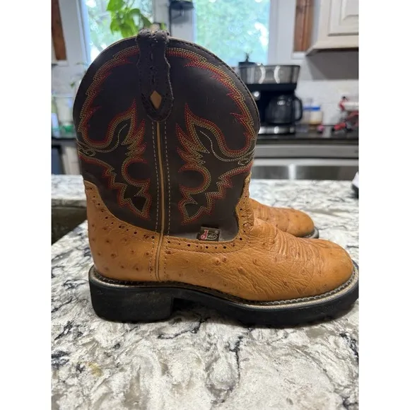 Justin Gypsy  Women's L9900 Western Cowgirl Boots Ostrich Print US Sz 8.5