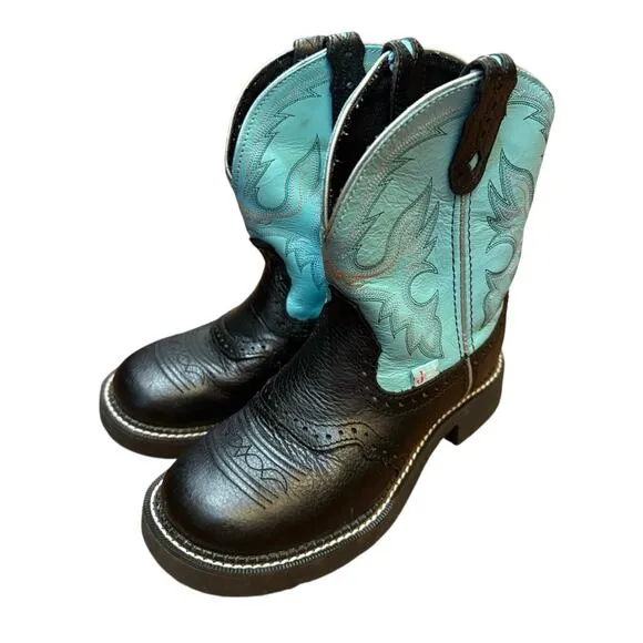 Justin Womens Gypsy Gemma 8 Inch Leather Cowboy Boots Black Turquoise 6.5 B