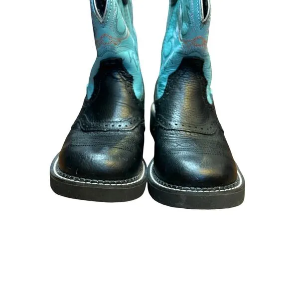 Justin Womens Gypsy Gemma 8 Inch Leather Cowboy Boots Black Turquoise 6.5 B