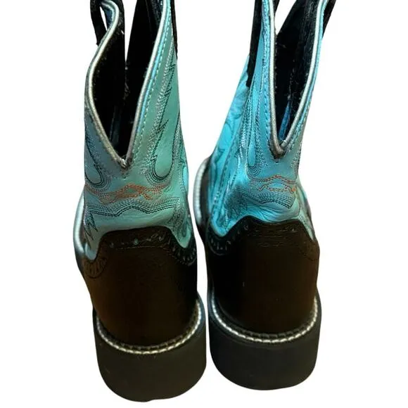 Justin Womens Gypsy Gemma 8 Inch Leather Cowboy Boots Black Turquoise 6.5 B