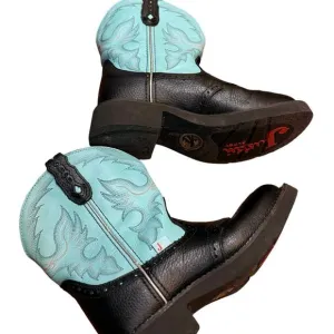 Justin Womens Gypsy Gemma 8 Inch Leather Cowboy Boots Black Turquoise 6.5 B