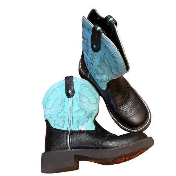 Justin Womens Gypsy Gemma 8 Inch Leather Cowboy Boots Black Turquoise 6.5 B