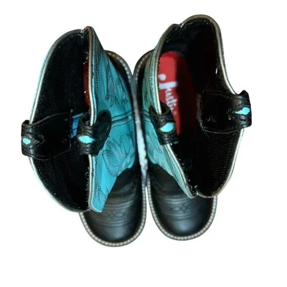 Justin Womens Gypsy Gemma 8 Inch Leather Cowboy Boots Black Turquoise 6.5 B
